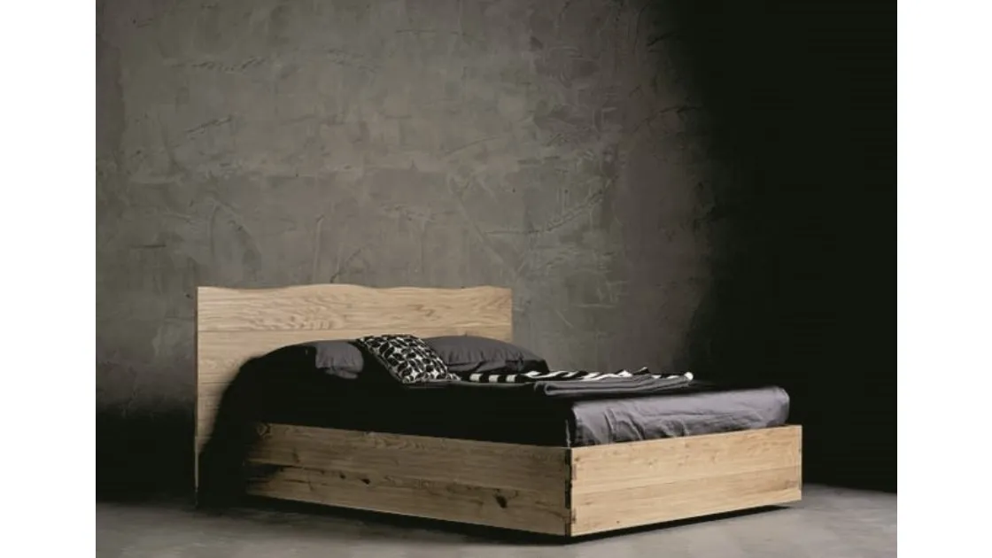 Letto con testiera in legno e box contenitore Wood di Alta Corte