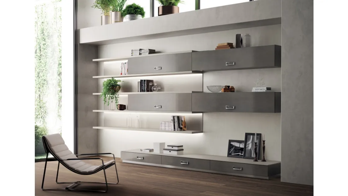 Libreria Living Exclusiva in laccato ossidato Stained Steel di Scavolini