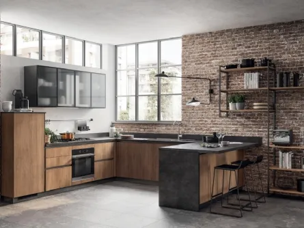 Cucina Moderna con penisola Evolution Rovere Land di Scavolini