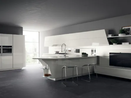 Cucina Moderna con penisola Flux Swing in Bianco lucido di Scavolini