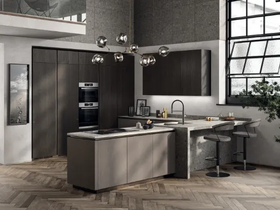 Cucina Moderna Liberamente in Biomalta Argilla Agra e Rovere Carbone di Scavolini