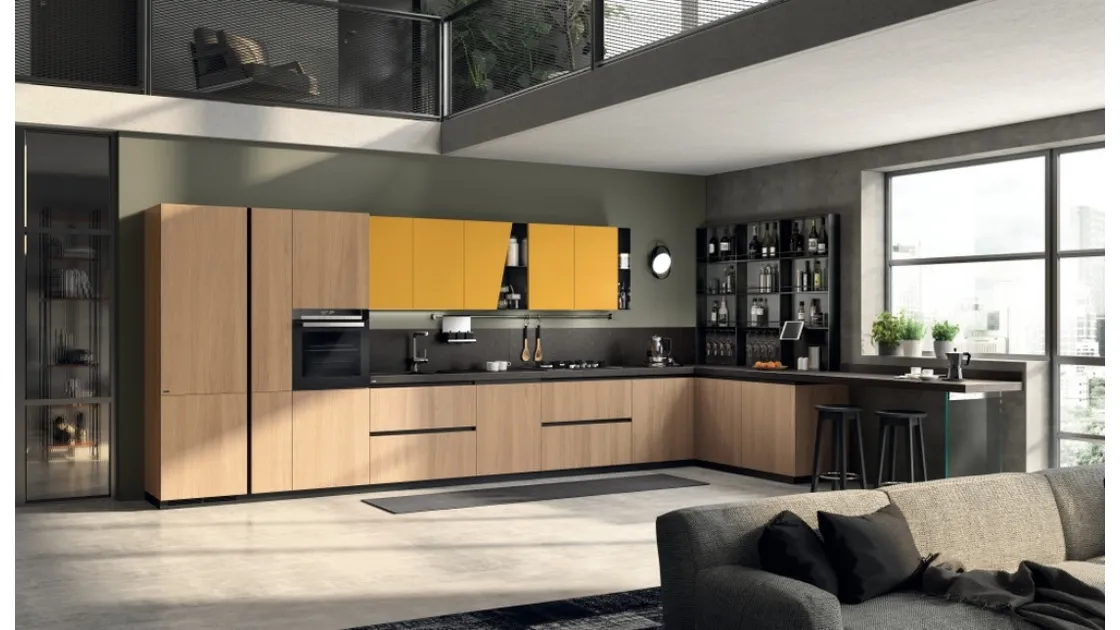 Cucina Moderna Liberamente Rovere Grano e Giallo Senape di Scavolini